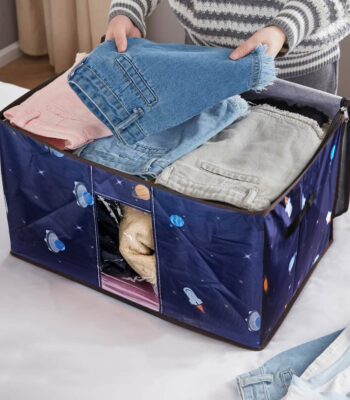 حقيبة تخزين ملابس وأدوات منزلية من قماش الكتان والقطن بلون (مفترض عشوائي)