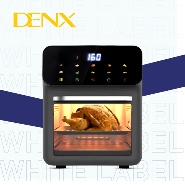 قلاية هوائية دينيكس سعة 12 لتر (1350 واط) - قلي بدون زيت، شاشة LED، شوي، خبز، تجفيف فواكه، نظام أمان ذكي، تنظيف سهل، ضمان عامين