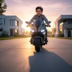 An electric motorcycle for toddlers in color (presumably) with a port \ \ text{USB} {and music