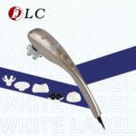 Gold color DLC professional muscle massage gun with 5 interchangeable massage heads.