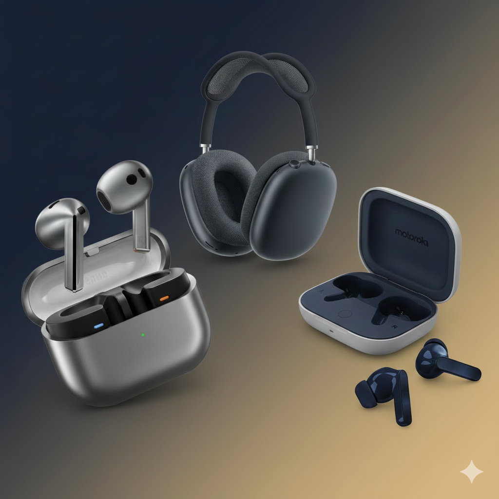 سماعات أذن لاسلكية (Earbuds) صغيرة الحجم مع صندوق شحن.