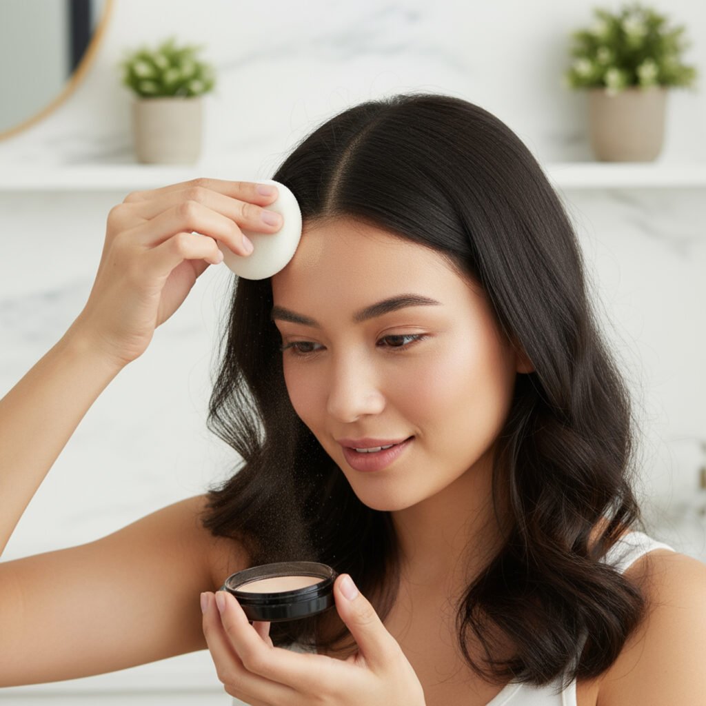 عبوتي بودرة لتكثيف وإخفاء فراغات الشعر باللون الأسود مع إسفنجة مدمجة.
